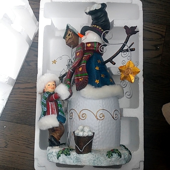 Decorative Festive Snowman Figurine Hand Crafted and Painted with Metal Accents - Picture 9 of 10